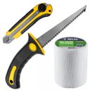 Ver imagem 1 de Serrote Para Gesso Drywall Cabo Plástico 6" Pol + Fita Telada 100mm x 20m + Estilete 25mm Com Trava 