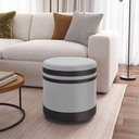 Ver imagem 1 de Puf Puff Banqueta Redondo Linho com Detalhes em Couro Preto