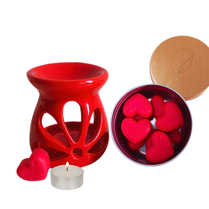 Difusor Aromatizador Rechaud de Cerâmica Vermelho com Waxmelts de Coração Presente Criativo