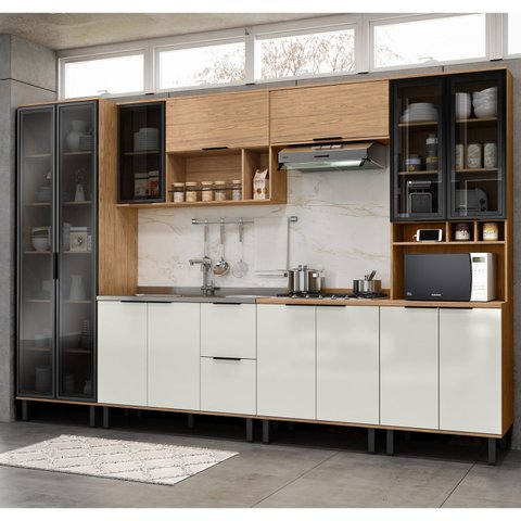 Cozinha Modulada Toscana 6 Peças Mdf com Paneleiro 1 Forno e Cristaleira