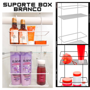 Porta Suporte Shampoo 2 Andares  Encaixe No Box  Banheiro Organizador Branco