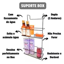 Porta Suporte Shampoo 2 Andares  Encaixe No Box  Banheiro Organizador Branco - 6
