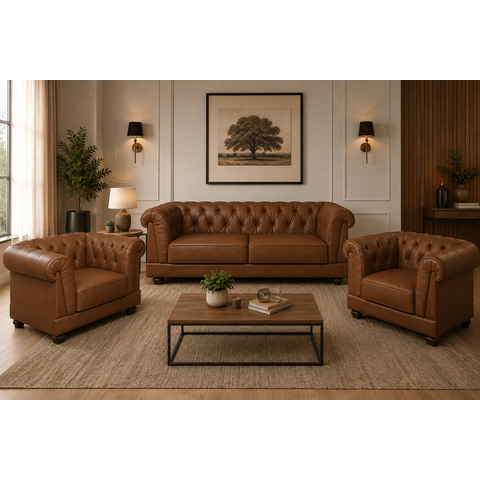 Kit Chesterfield Sofá 2 Lugares e 2 Poltronas Helena Captonê Living Luxo em Tecido Sintético