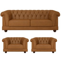 Kit Chesterfield Sofá 2 Lug e 2 Poltronas Helena Captonê Living Luxo em Tecido Sintético - 1