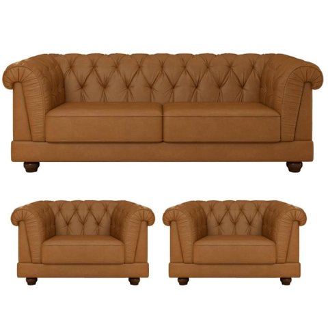 Kit Chesterfield Sofá 2 Lugares e 2 Poltronas Helena Captonê Living Luxo em Tecido Sintético
