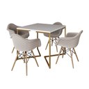 Ver imagem 2 de Jogo de Mesa Industrial Base Dourada Tampo Quadrado 90cm Branco com 4 Poltronas Estofadas Nude