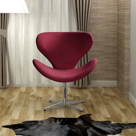 Poltrona Isis Cadeira Giratória Pés de Metal Decoração, Sala, Escritório, Recepção Vermelho Bordô