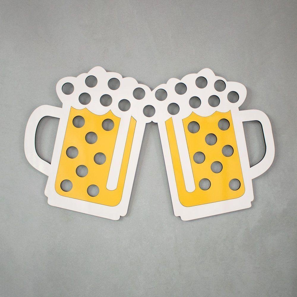 Porta Tampinhas Em Mdf Amarelo E Branco Chopp 61X16Cm - 1