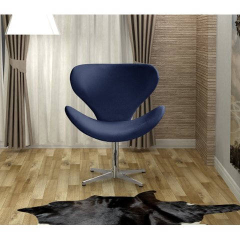 Poltrona Isis Cadeira Giratória Pés de Metal Decoração, Sala, Escritório, Recepção Azul Marinho