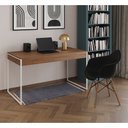 Ver imagem 1 de Escrivaninha Home Office Estilo Industrial Malta Amêndoa 137x53cm Ferro Branco com 1 Poltrona Preta