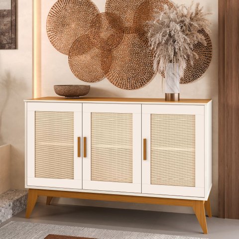 Balcão Buffet Aparador Retrô Andorra 3 Portas Rattan