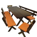 Ver imagem 1 de Conjunto Mesa Madeira Maciça para Churrasco Imbuia + 4 Bancos Estofados Laranja