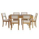 Ver imagem 2 de Conjunto Mesa Mira Premium Madeira Maciça C/ Tampo Madeirado C/ Vidro 160x90cm e 6 Cadeiras Lola