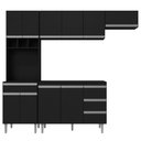Ver imagem 1 de Cozinha Modulada 5 Peças com Tampo 241cm 10 Portas 4 Gavetas Andréia Preto - AJL Móveis
