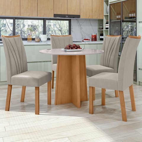 Conjunto Sala de Jantar 4 Lugares Redonda Tampo MDF Mesa Celebrare com Cadeiras Apogeu