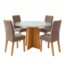 Ver imagem 3 de Conjunto Sala de Jantar 4 Lugares Redonda Tampo Vidro/MDF Mesa Celebrare com Cadeiras Apogeu Bege Amêndoa Clean/Off White/Animale Bege