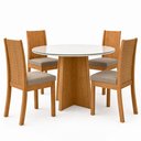 Ver imagem 3 de Conjunto Sala de Jantar 4 Lugares Redonda Tampo Vidro/MDF Mesa Celebrare e Cadeiras Athenas Marrom Amêndoa Clean/Off White/Veludo Animale Bege