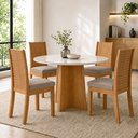 Ver imagem 1 de Conjunto Sala de Jantar 4 Lugares Redonda Tampo Vidro/MDF Mesa Celebrare e Cadeiras Athenas Marrom Amêndoa Clean/Off White/Veludo Animale Bege