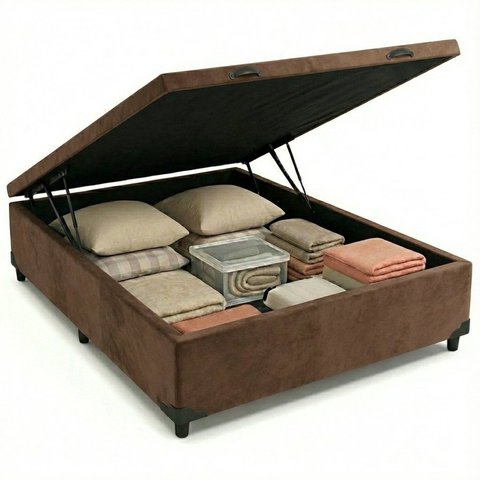 Cama Box c/Bau Casal 1,38 Suede Marrom