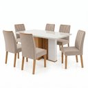 Ver imagem 2 de Conjunto Sala de Jantar 6 Lugares Retangular Tampo Vidro/MDF Mesa Astrid com Cadeiras Apogeu Bege Amêndoa Clean/Off White/Bege