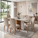 Ver imagem 1 de Conjunto Sala de Jantar 6 Lugares Retangular Tampo Vidro/MDF Mesa Astrid com Cadeiras Apogeu Bege Amêndoa Clean/Off White/Bege