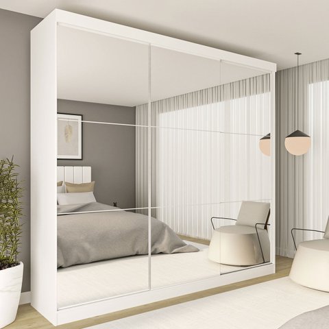 Guarda-roupa Casal 3 Portas de Correr 4 Gavetas e 9 Espelhos Rennes - Branco