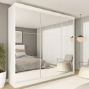 Ver imagem 1 de Guarda-roupa Casal 3 Portas de Correr 4 Gavetas e 9 Espelhos Rennes - Branco