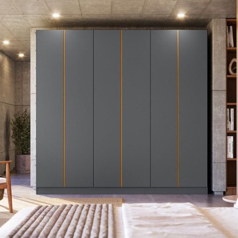 Guarda Roupa 6 Portas Abrir 230 cm X 240 cm para Quarto ou Closet 100% MDF Cor:Cinza e Peroba