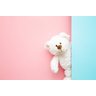 Placa quadro decorativo A4 - 21 x 29,7 ursinho de pelúcia branco sorridente olhando atrás da parede  - 1