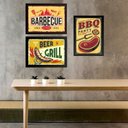 Ver imagem 1 de Kit 3 Quadros Placas Vintage Churrasco 24x18cm:moldura Preta
