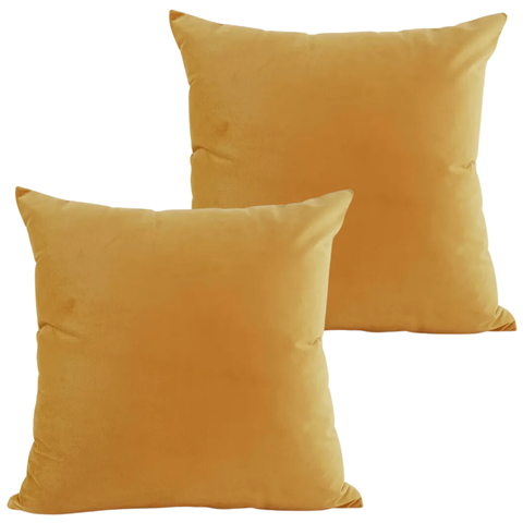 Kit 2 Capa Almofada Veludo Lisa 50x45 Ziper - Mostarda