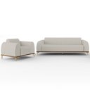 Ver imagem 1 de Kit Sofá 3 Lugares Sala Estar 210cm com Poltrona Molino Pés D'ouro D02 Linho Cru C-443 - Lyam