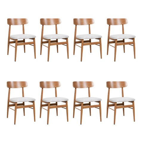 Kit 8 Cadeiras de Jantar Delta Estrutura Aço Carbono Laminado Natural com Estofado Linho Cru