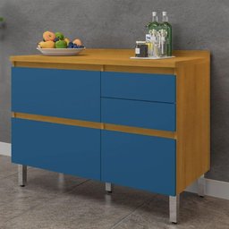 Balcão de Cozinha 3 Porta 2 Gaveta Pilar Cinamomo com Azul Turquesa - 8