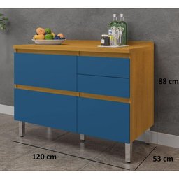 Balcão de Cozinha 3 Porta 2 Gaveta Pilar Cinamomo com Azul Turquesa - 5