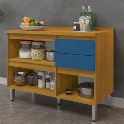 Balcão de Cozinha 3 Porta 2 Gaveta Pilar Cinamomo com Azul Turquesa - 6