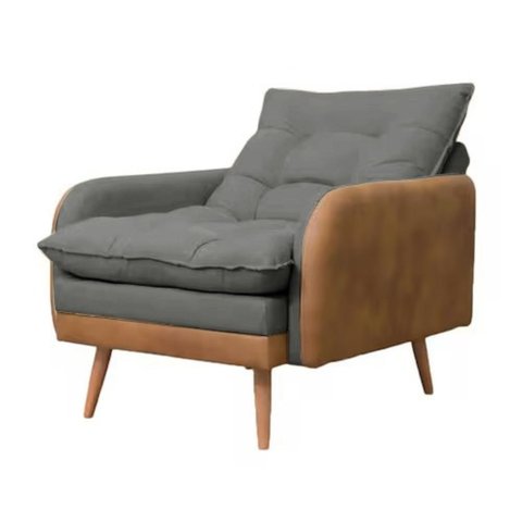 Poltrona do Papai Reclinável 5 Posições Linho Cinza com Corino Nozes