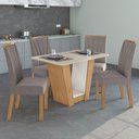 Ver imagem 1 de Conjunto Sala de Jantar 4 Lugares Retangular Tampo MDF Mesa e Cadeiras Apogeu Marrom Amêndoa Clean/Off White/ Capuccino
