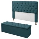 Ver imagem 1 de Kit Cabeceira + Calçadeira Baú Mirage King 195cm Azul Turquesa