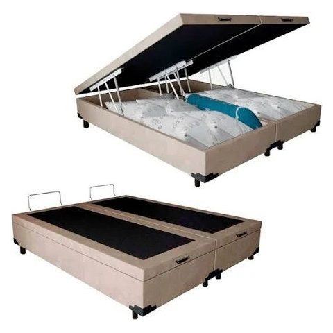 Base Box Bau Bipartido Queen Suede Premium Santo Box Bipartido 47x158x198:bege