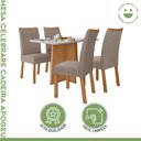 Ver imagem 2 de Conjunto Sala de Jantar 4 Lugares Retangular Tampo MDF 90cm Mesa Celebrare com Cadeiras Apogeu Bege Amêndoa Clean/Off White/Animale Bege