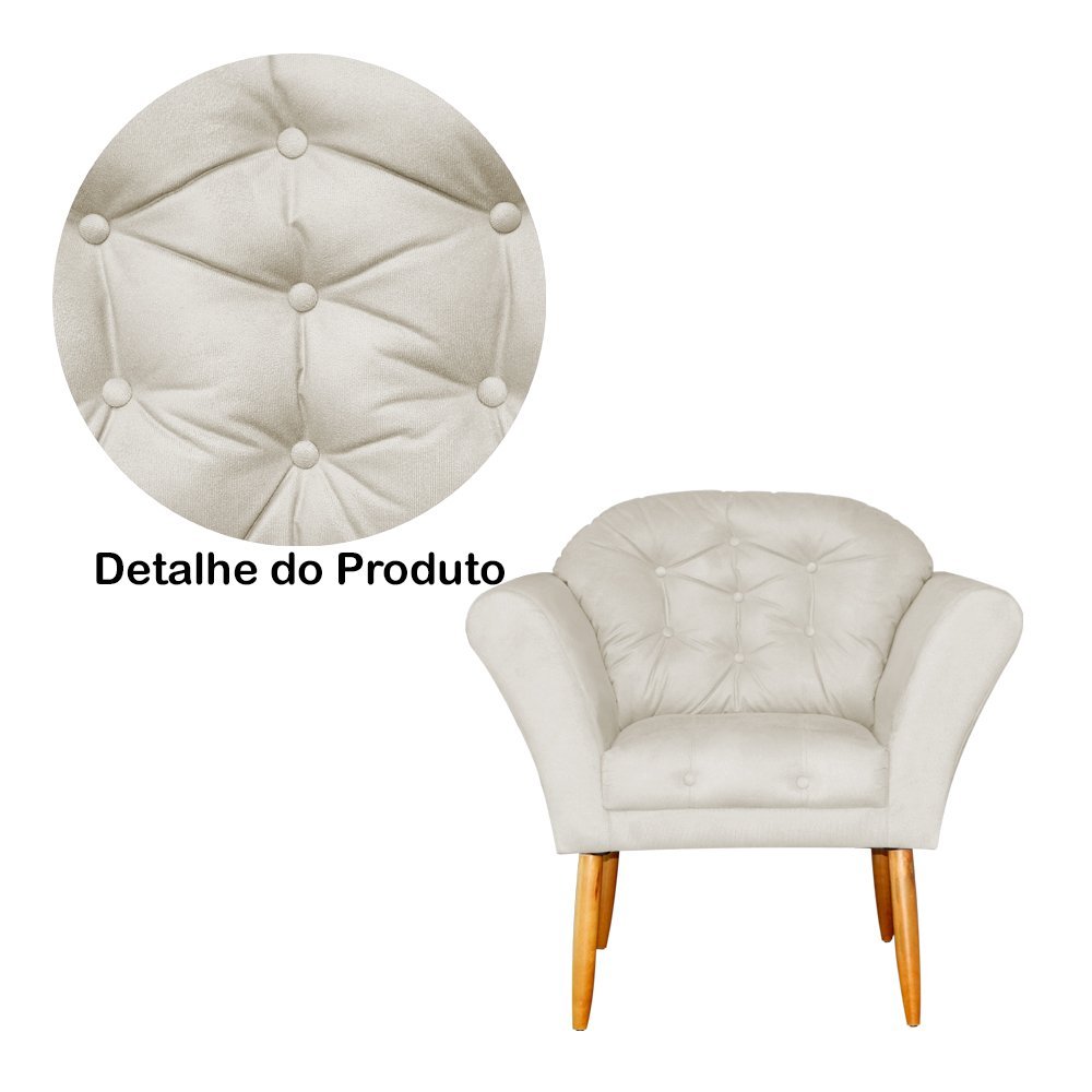 Poltrona Estofada Suede Reforçada Isabella Para Recepção Escritório Bege - 3