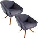 Ver imagem 3 de Kit Duas Poltrona Giovana Base Giratória Ferro e Madeira em Sued Premium:cinza