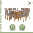 Ver imagem 2 de Conjunto Sala de Jantar 8 Lugares Quadrada Tampo Vidro/MDF Mesa Nevada com Cadeiras Apogeu Bege Amêndoa Clean/Off White/Animale Bege