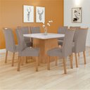 Ver imagem 1 de Conjunto Sala de Jantar 8 Lugares Quadrada Tampo Vidro/MDF Mesa Nevada com Cadeiras Apogeu Bege Amêndoa Clean/Off White/Animale Bege