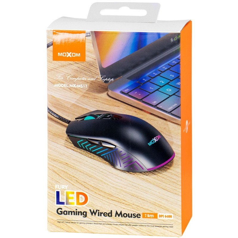 Mouse Gaming Moxom Fury LED MX-MS11 6.400 Dpi (com Fio) - 2