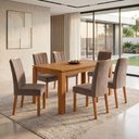 Ver imagem 1 de Conjunto Sala de Jantar 6 Lugares Retangular Tampo MDF 180cm Mesa Athenas e Cadeiras Apogeu Bege Amêndoa Clean/Animale Bege