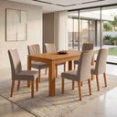 Ver imagem 1 de Conjunto Sala de Jantar 6 Lugares Retangular Tampo MDF 180cm Mesa Athenas e Cadeiras Apogeu Bege Amêndoa Clean/Naturale Creme