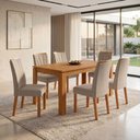 Ver imagem 1 de Conjunto Sala de Jantar 6 Lugares Retangular Tampo MDF 180cm Mesa Athenas e Cadeiras Apogeu Bege Amêndoa Clean/Rinzai Bege