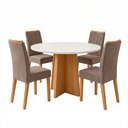 Ver imagem 2 de Conjunto Sala de Jantar 4 Lugares Redonda Tampo MDF Mesa Celebrare com Cadeiras Apogeu Bege Amêndoa Clean/Off White/Animale Bege